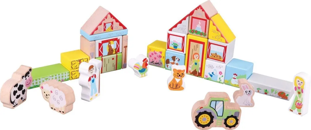 New Classic Toys Houten Blokken Boerderij - 27 Stuks - Multicolor