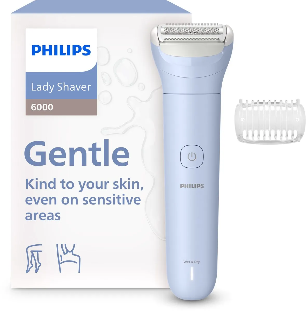 Philips Series 6000 Ladyshave| Eenvoudig scheren, zelfs op gevoelige plekken| Met trimkam | Light Blue | BRL127/00