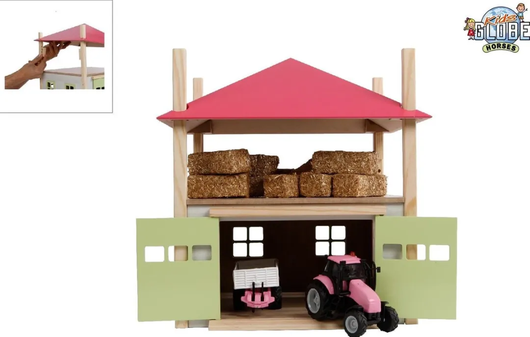 Kids Globe Houten Hooiberg met Berging 1:32 - Roze