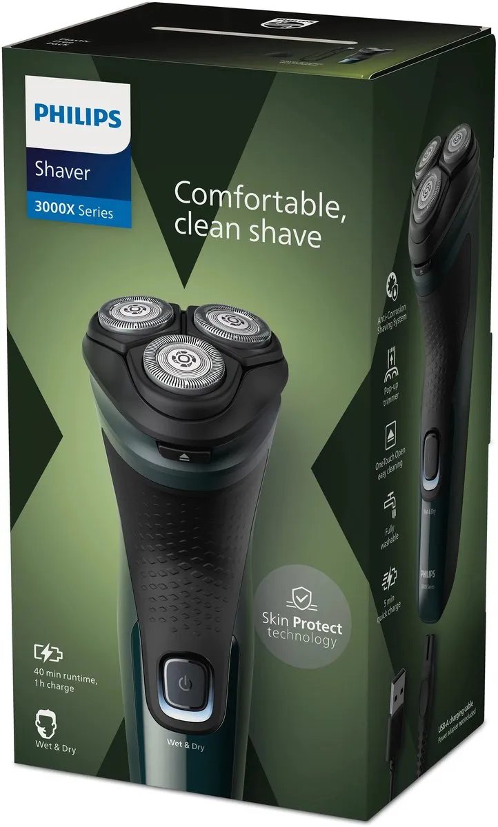 Philips Series 1000 X3002/00 Scheerapparaat - 3 Mesjes - Zwart/ Groen