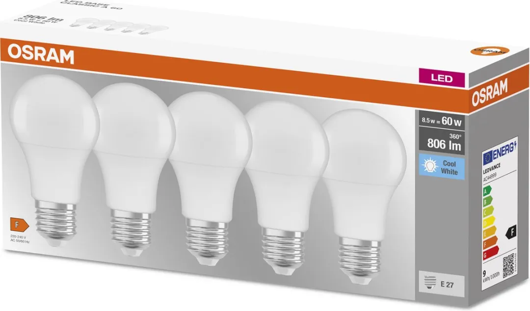 Osram LED Classic A60 E27 8,5W 806lm Koelwit - 5 Stuks