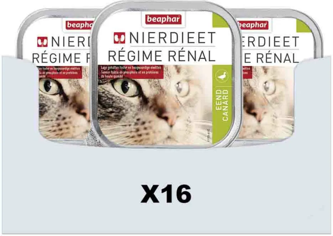 Beaphar Nierdieet Kattenvoer Nat Eend 100g - 16 Stuks