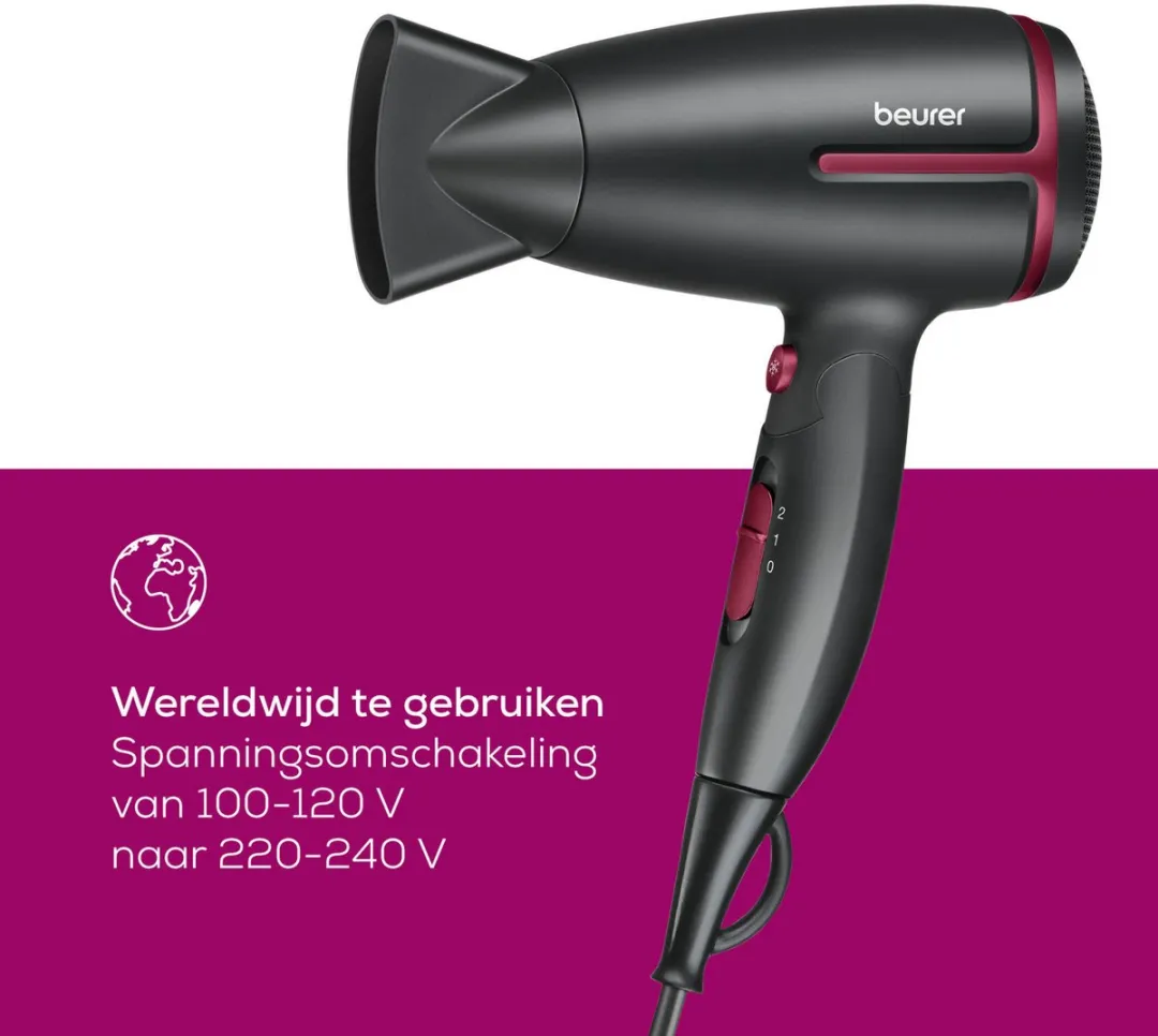 Beurer HC 25 Limited Edition Reisföhn - 1600W - Zwart/Bordeauxrood