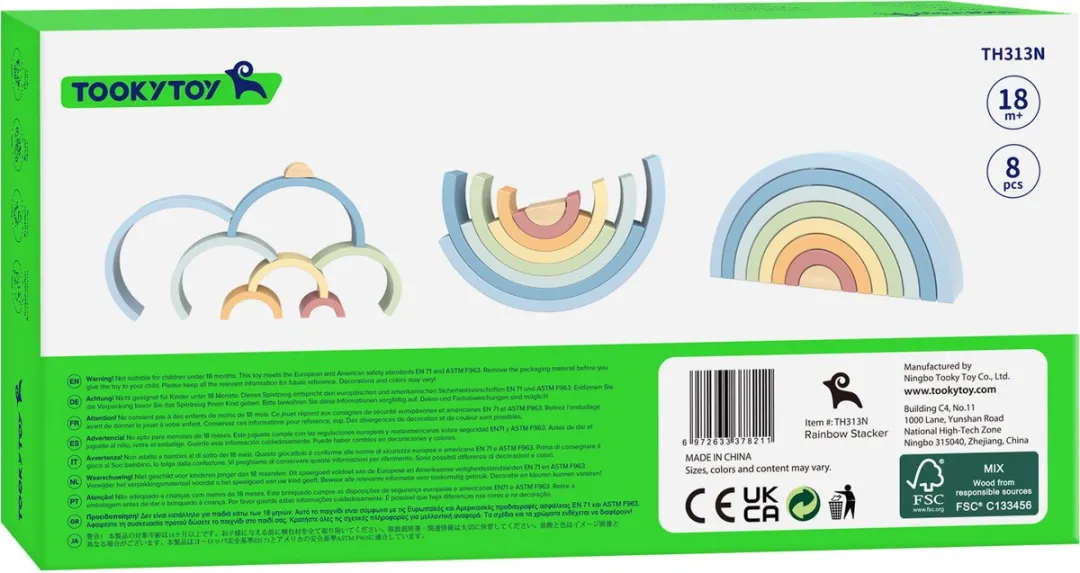 Tooky Toy Regenboog Sorteerspel 8-delig - Groen/Geel/Rood/Blauw/Oranje