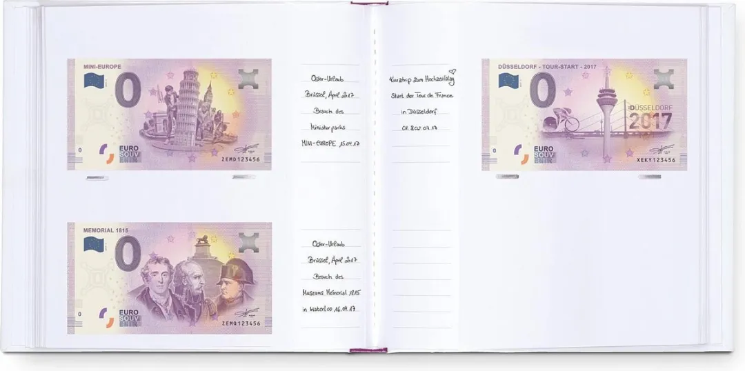 Leuchtturm Euro Souvenir Bankbiljetten Verzamelalbum 200 Vakken - Wit/Magenta