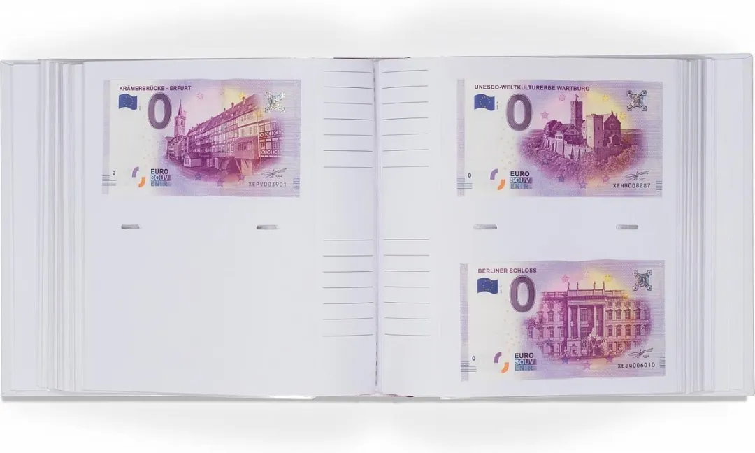 Leuchtturm Euro Souvenir Bankbiljetten Verzamelalbum 200 Vakken - Wit/Magenta