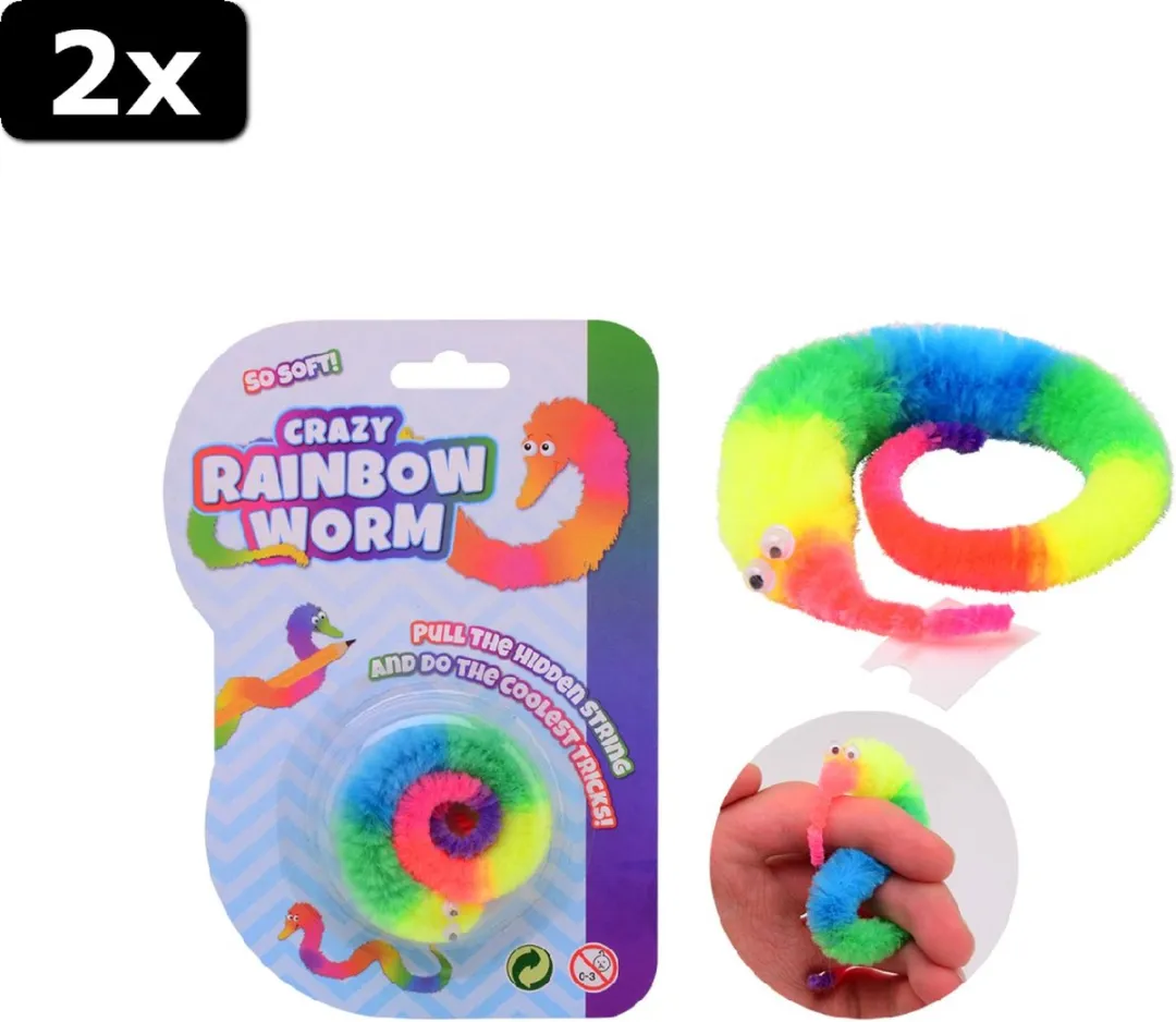 Johntoy Gekke Regenboog Worm Op Kaart - 2 Stuks