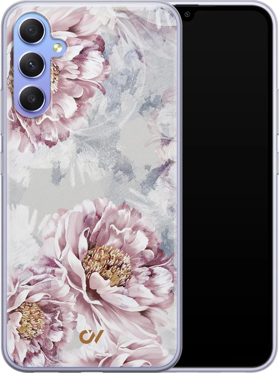 Casevibes Samsung Galaxy A34 Hoesje - Floral Print - Beige