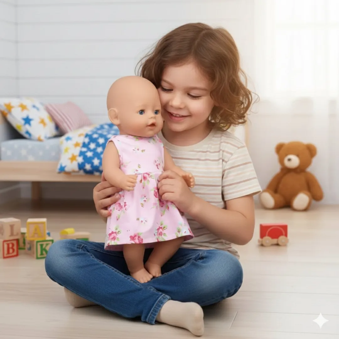 Happy U Kids Paarse Poppenjurk Rozenprint - Baby Born 42/36cm