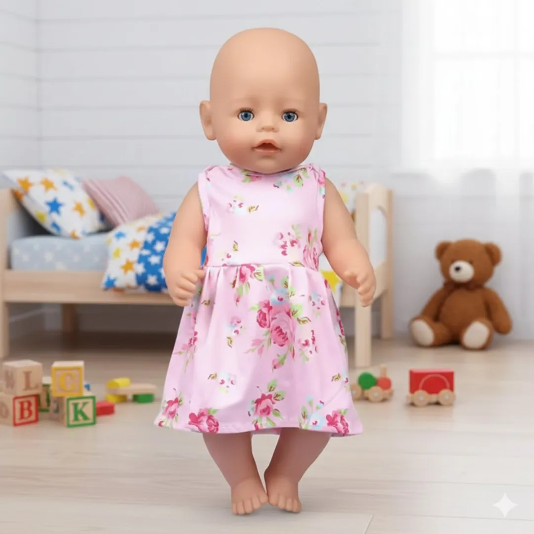 Happy U Kids Paarse Poppenjurk Rozenprint - Baby Born 42/36cm