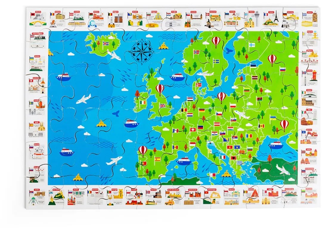 BIGJIGS Europese Oriëntatiepunten Puzzel 1000 Stuks - Multicolor