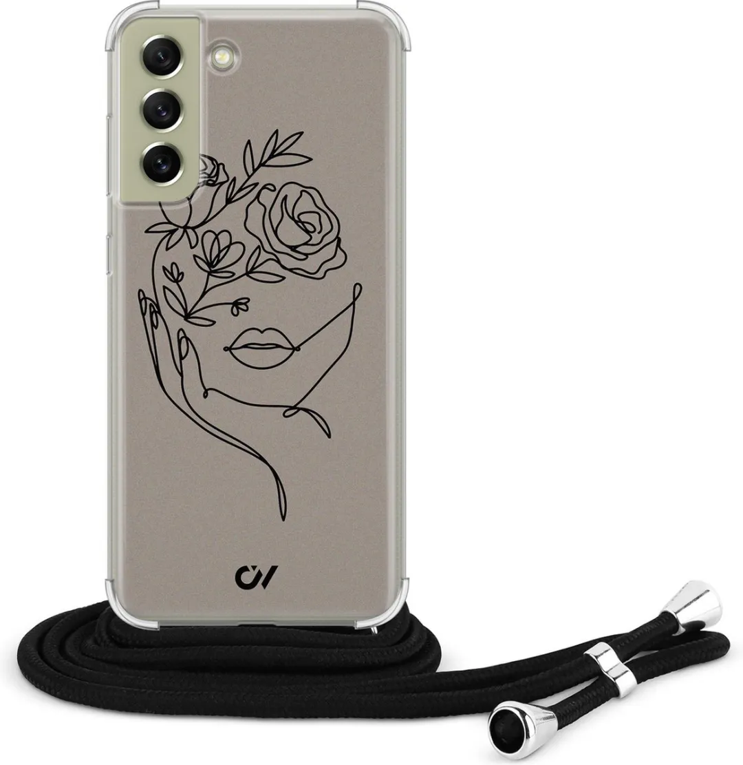 Casevibes S21 FE Telefoonhoesje - Oneline Face Flower - Bruin - C/S21FE/UV/010