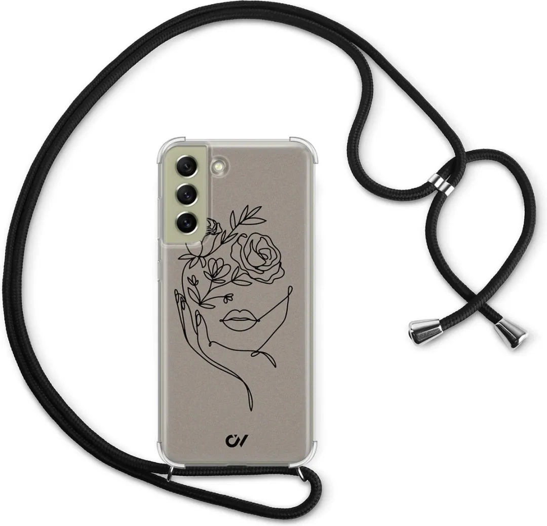 Casevibes S21 FE Telefoonhoesje - Oneline Face Flower - Bruin - C/S21FE/UV/010