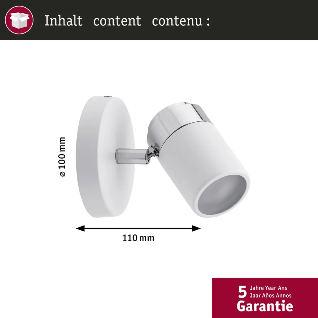 Paulmann Zyli Spotlight IP44 GU10 10W - Wit/Chroom - afbeelding 6 van 6