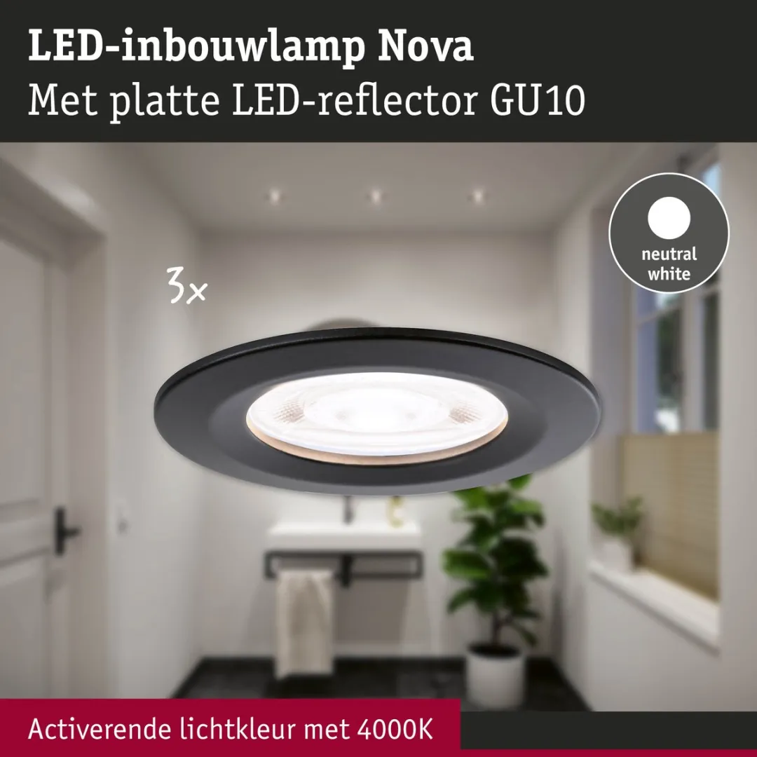 Paulmann Nova GU10 LED-inbouwlamp 3x4,9W 1650lm - Zwart mat - afbeelding 6 van 6