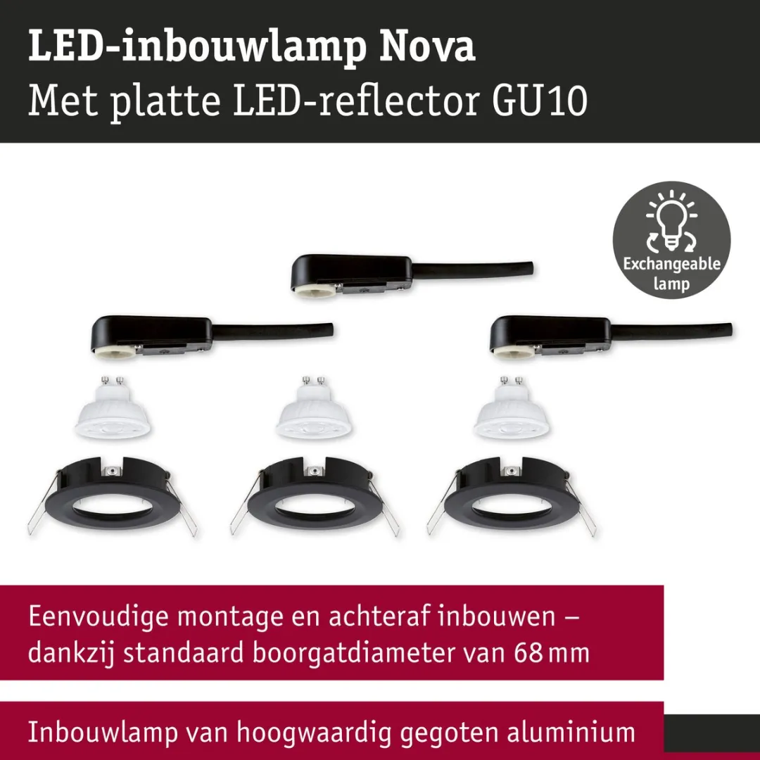Paulmann Nova GU10 LED-inbouwlamp 3x4,9W 1650lm - Zwart mat