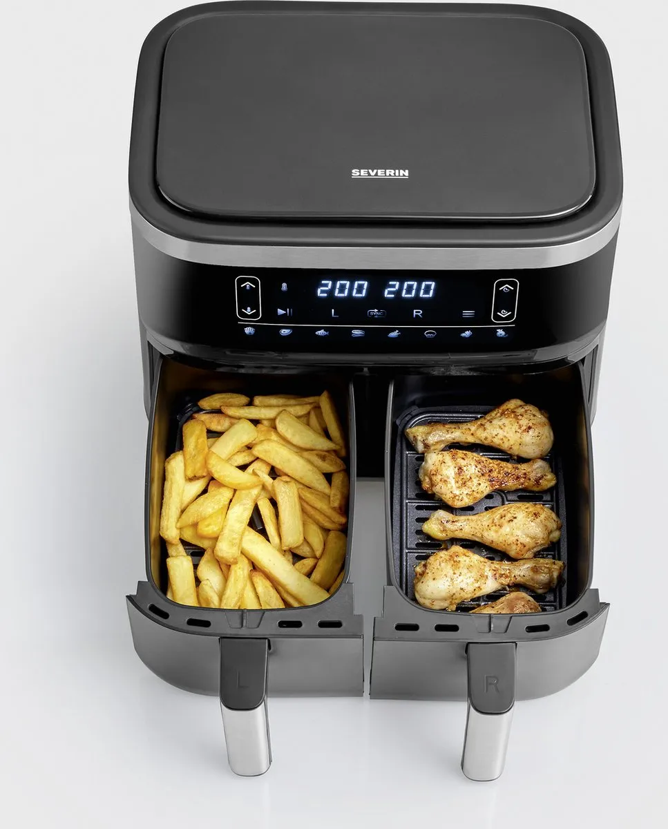 Severin FR 2453 XXL Heteluchtfriteuse - 2x 3,8L - 2850W - Zwart - afbeelding 6 van 6