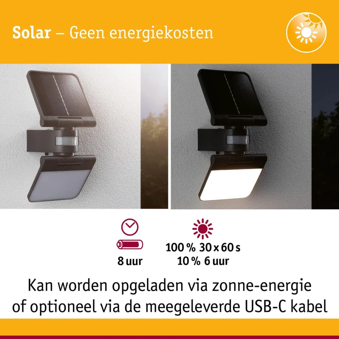 Paulmann Solar LED Wallwasher Lesla Schemergestuurd 12,5W 1000lm 3000K - Antraciet