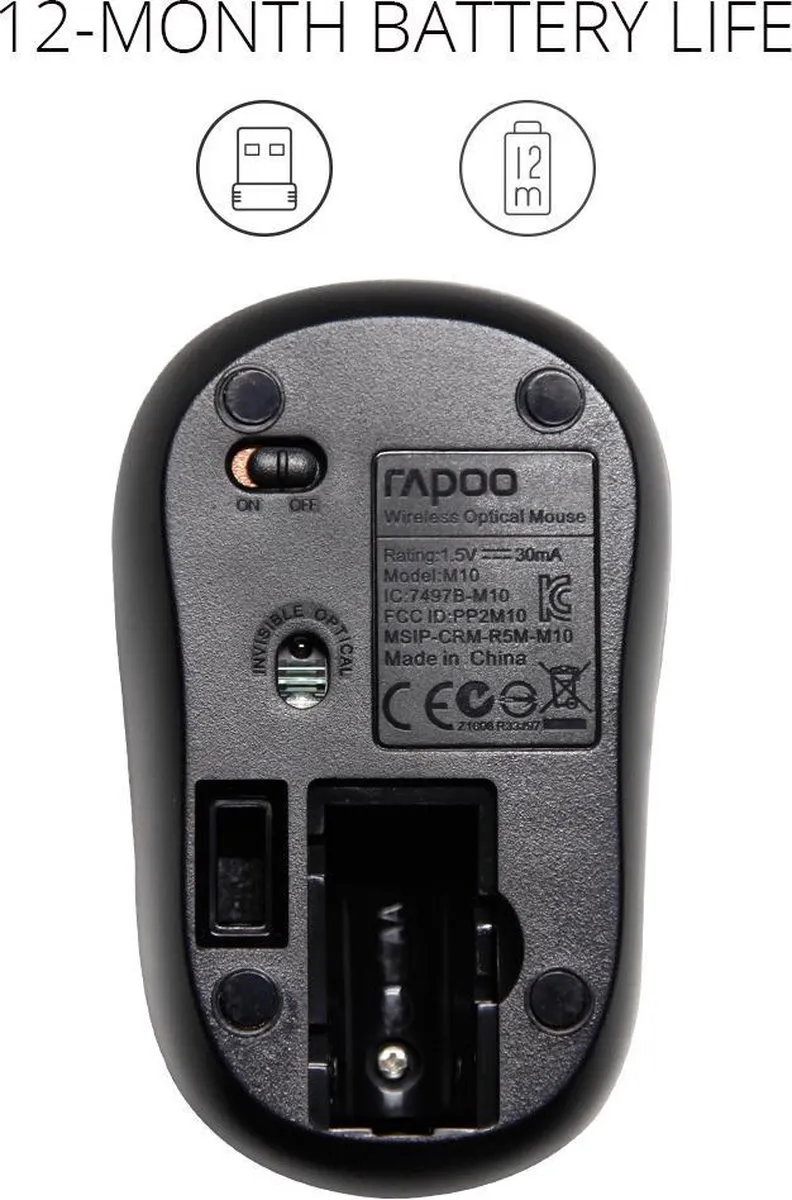 Rapoo M10+ Draadloze Optische Muis - Zwart