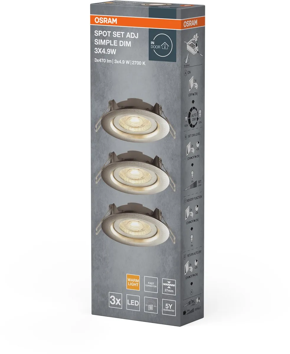 Osram Spot Set Adj Simple Dim 3x4.9W 2700K - 3 Stuks