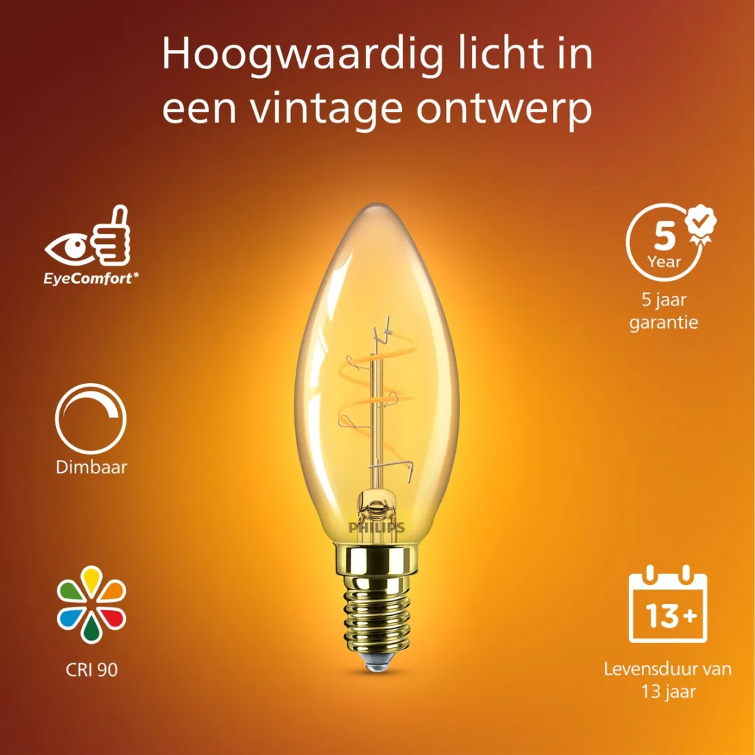 Philips LED Kaars Spiraal Goud 14W E14 - 2700K