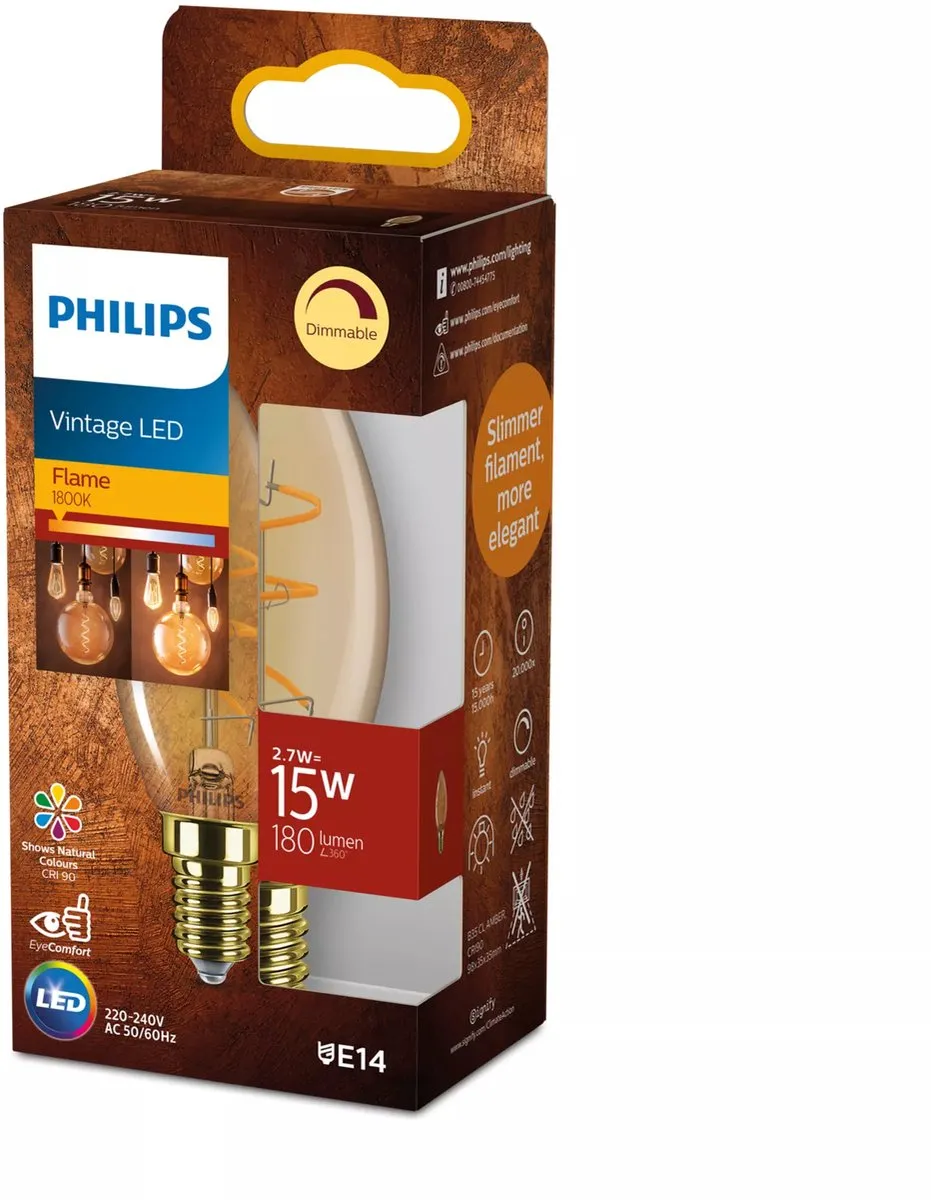 Philips LED Kaars Spiraal Goud 14W E14