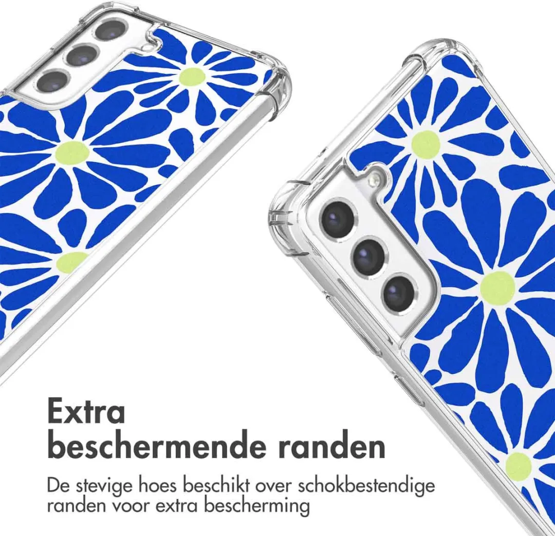 Imoshion Hoesje Samsung Galaxy S21 FE - Cobalt Blue Flowers Connect