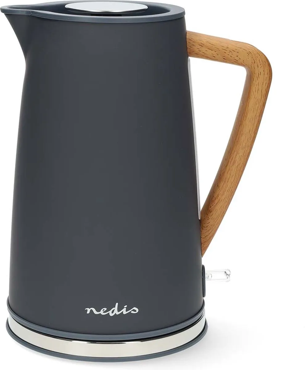 Nedis Waterkoker - 1.7 l - Soft-Touch - Grijs - 360 graden draaibaar - Verborgen verwarmingselement - Strix-controller - Droogkookbeveiliging