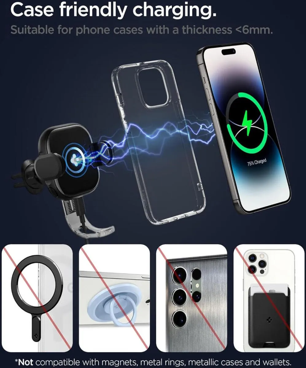 Spigen OneTap UTS12W Telefoonhouder Auto - Draadloos Opladen 15W - Zwart - afbeelding 6 van 6