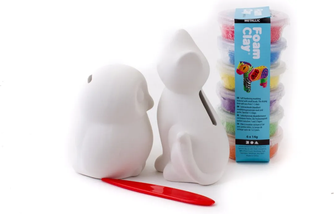Creativ Company Poes Uiltje Foam Clay Knutselpakket - 15 Stuks - 6 Metallic Kleuren