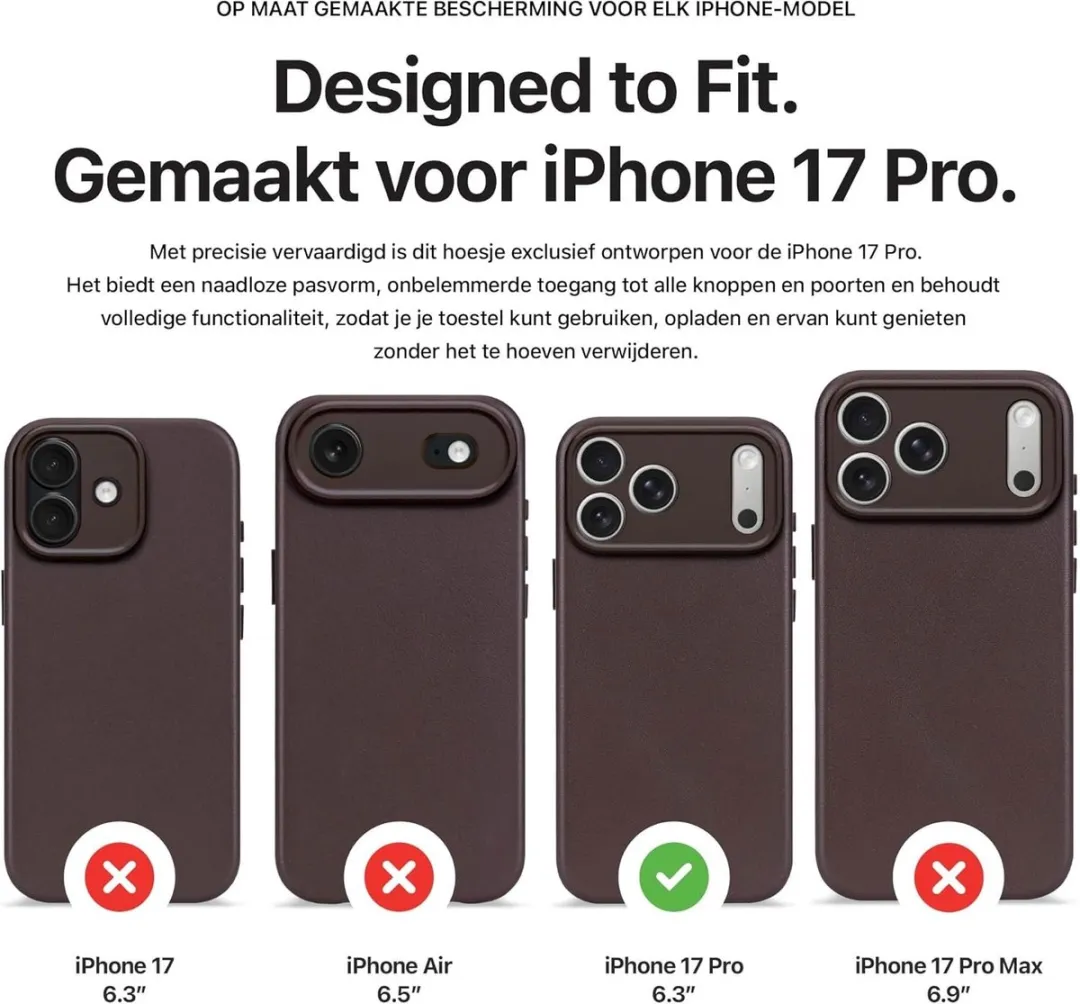 Decoded Hoesje iPhone 17 Pro Premium ECCO Leer - Chocoladebruin - MagSafe