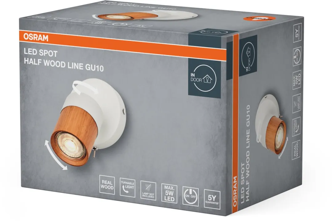 Osram LED Spot Half Wood Line GU10 - Warm wit licht - Houtdecor