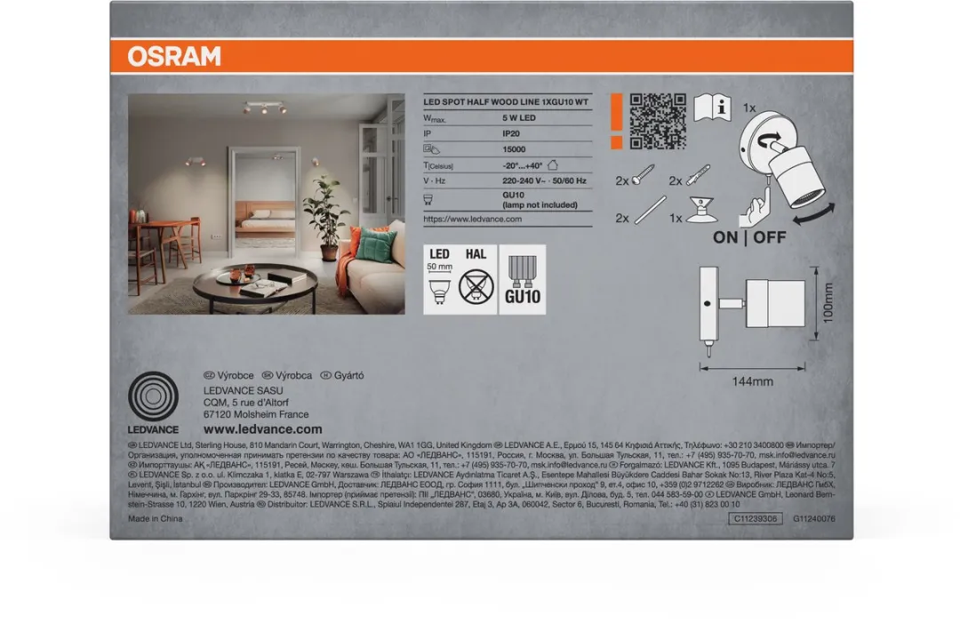 Osram LED Spot Half Wood Line GU10 - Warm wit licht - Houtdecor