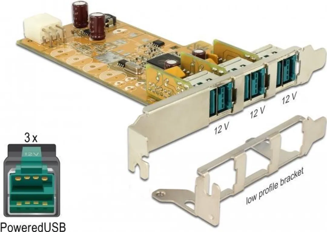 Delock PoweredUSB PCI Express Kaart 3x 12V - Zwart - afbeelding 6 van 6