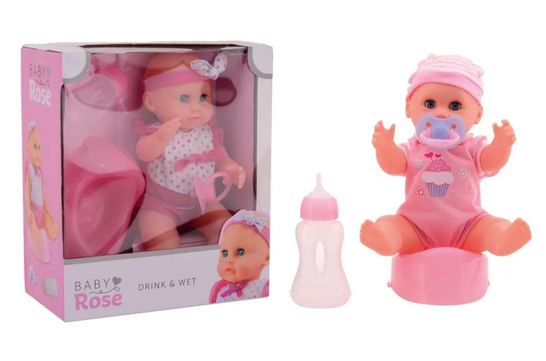 Johntoy Baby Rose Drink- en Plaspop 25cm JT27546 - Multi - afbeelding 2 van 6
