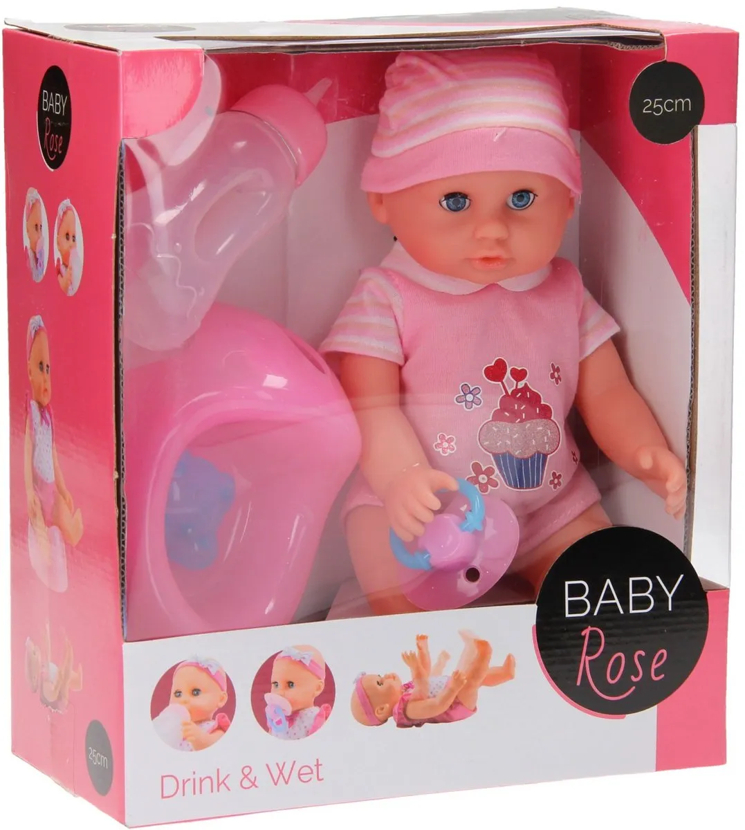 Johntoy Baby Rose Drink- en Plaspop 25cm JT27546 - Multi - afbeelding 5 van 6