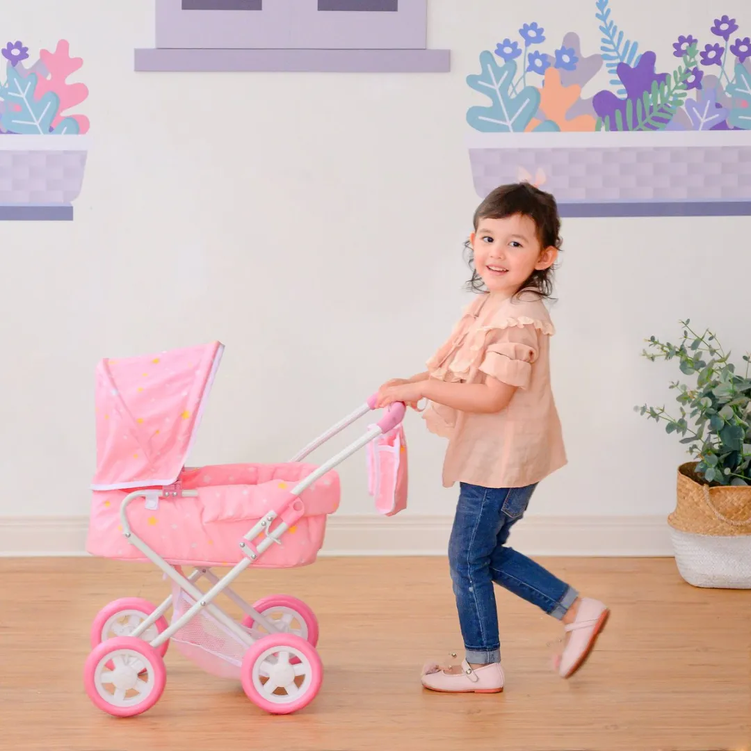 Teamson Kids Luxe Poppenwagen OL-00011 - Roze/Wit