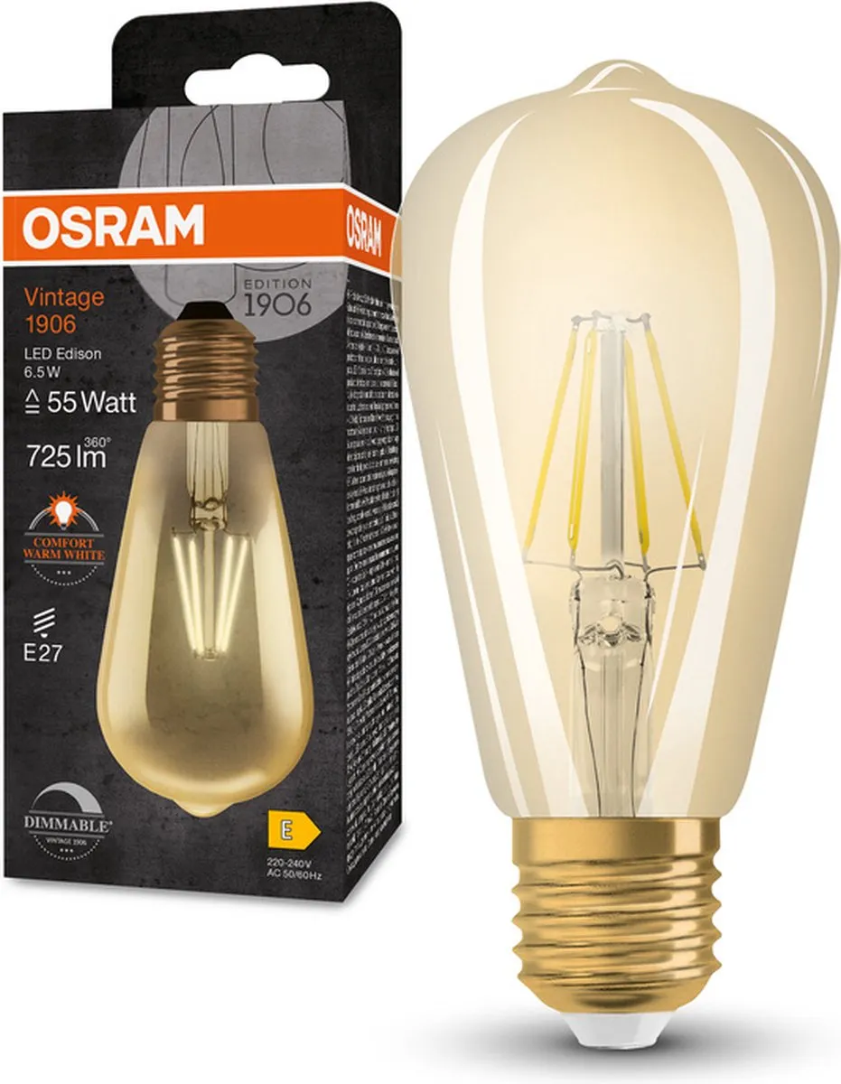 Osram Vintage 1906 LED E27 6.5W 725lm - Zeer Warm Wit 2400K