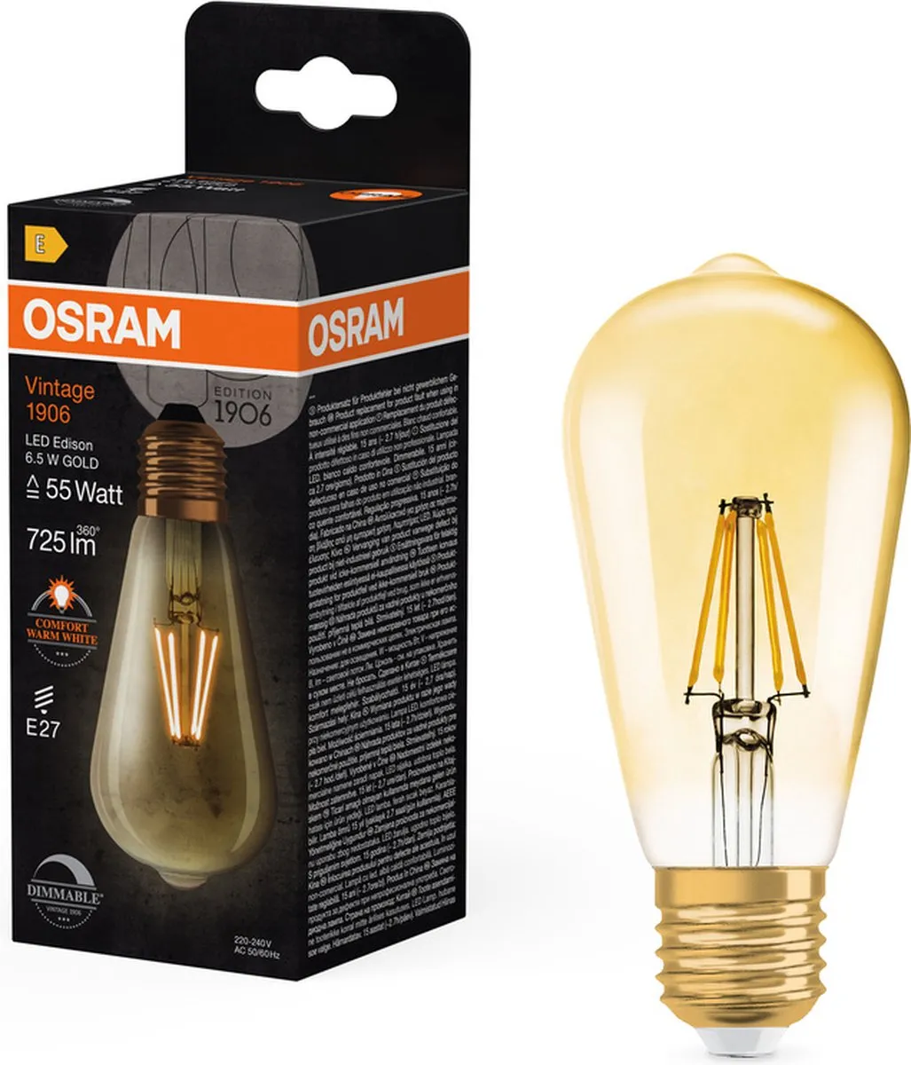 Osram Vintage 1906 LED E27 6.5W 725lm - Zeer Warm Wit 2400K