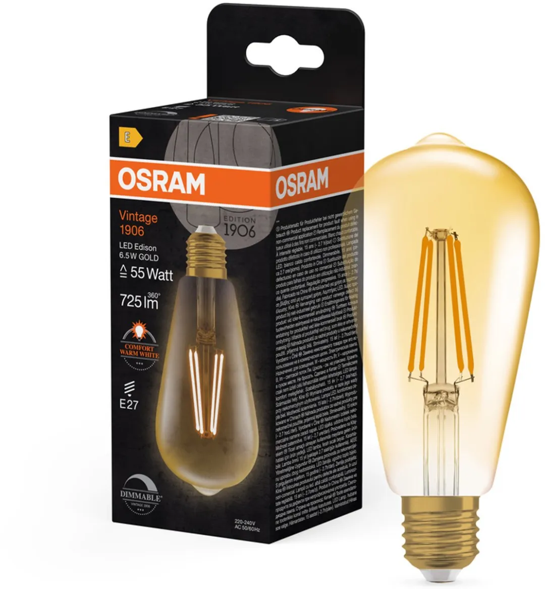 Osram Vintage 1906 LED E27 6.5W 725lm - Zeer Warm Wit 2400K