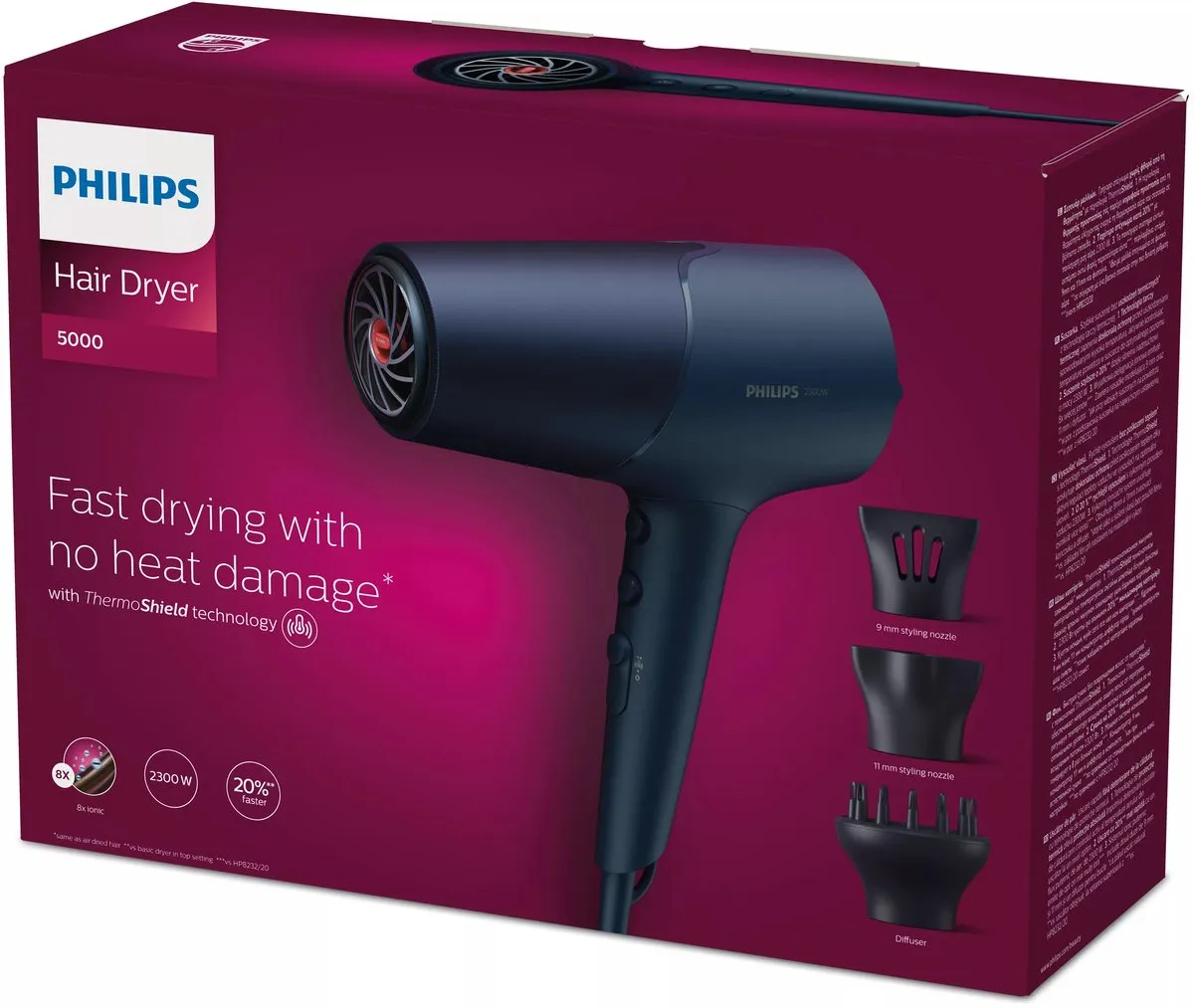 Philips Series 5000 BHD510/20 Föhn - 2300W - Blauw Metallic