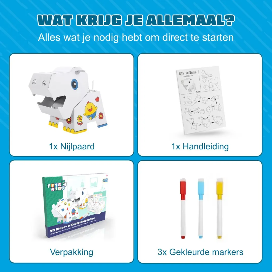 Fits4kids Knutselset Nijlpaard Kartonnen DIY Bouwset - 1 Paar