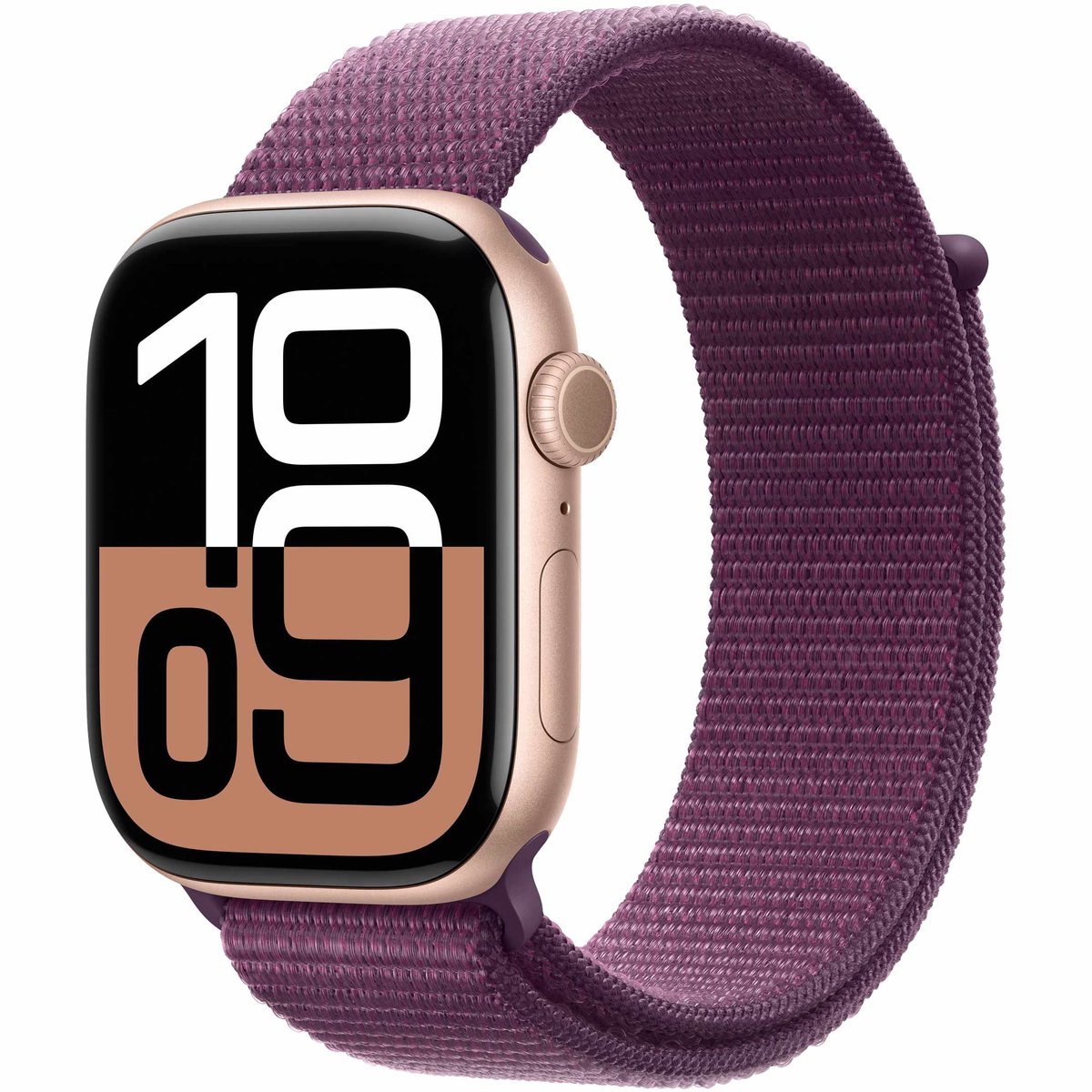 Apple Watch Series 10 - Wifi - 46mm - Rose Gouden Aluminium Case met Plum Geweven Sportbandje