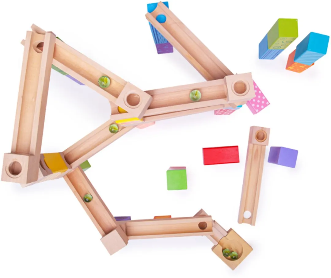 BIGJIGS Houten Knikkerbaan 53-delig - Multicolor