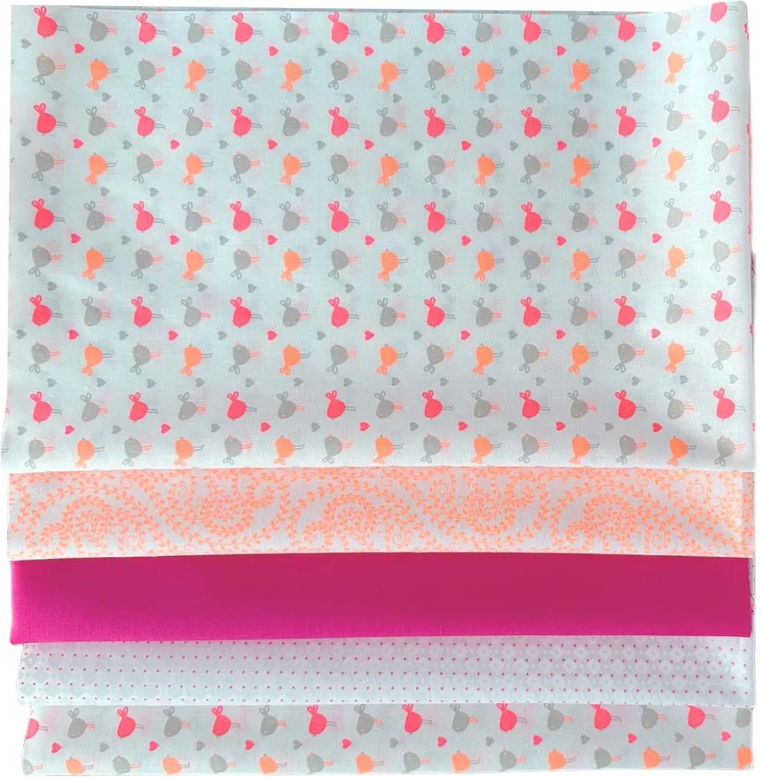 BINK Bedding Quilt Patchwork Birdie - 5 Lapjes 60x38cm - Neon Oranje/Rozes/Fuchsia/Grijs