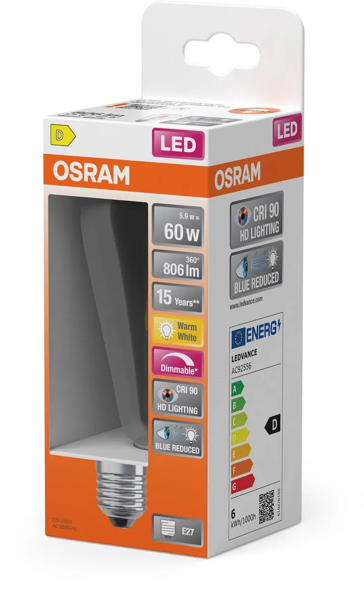 Osram Superstar LED Lamp E27 5.8W 73lm Warm Wit - CRI90