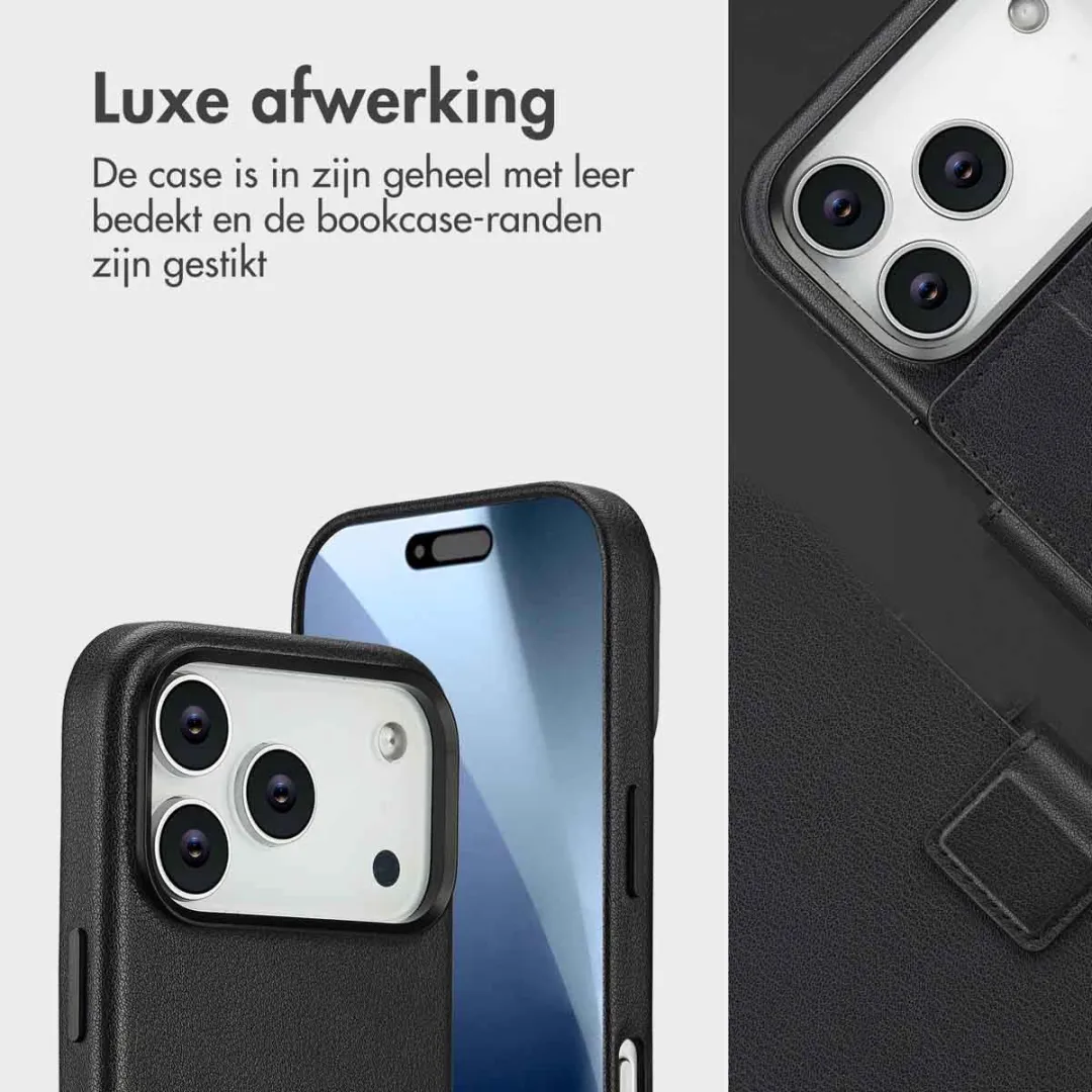 Accezz Hoesje iPhone 17 Pro - Leather Bookcase 2-in-1 - 3 Pasjes - Zwart