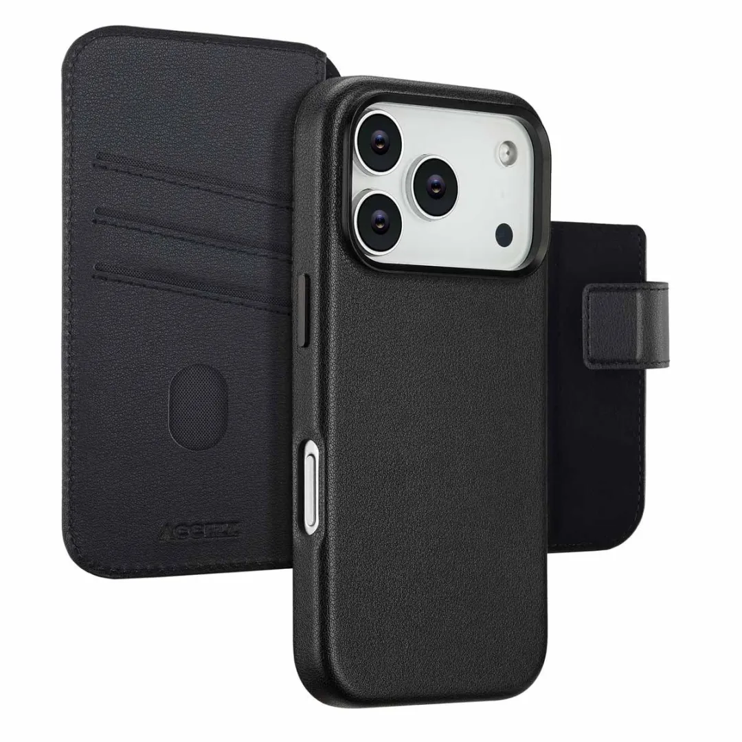 Accezz Hoesje iPhone 17 Pro - Leather Bookcase 2-in-1 - 3 Pasjes - Zwart