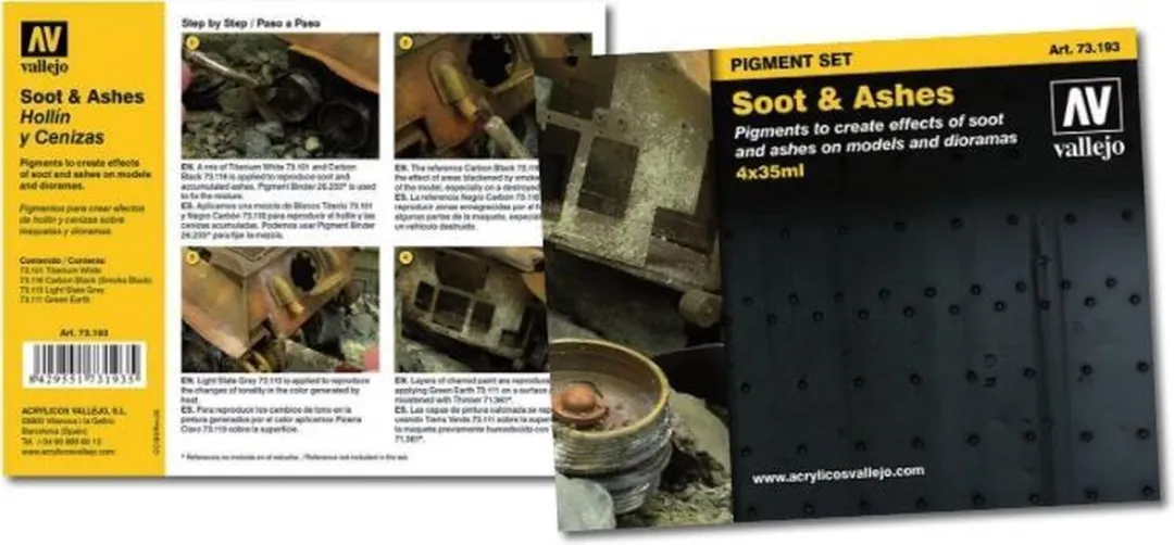 Vallejo Soot & Ashes Pigment Set 4 Kleuren - Schaal H0