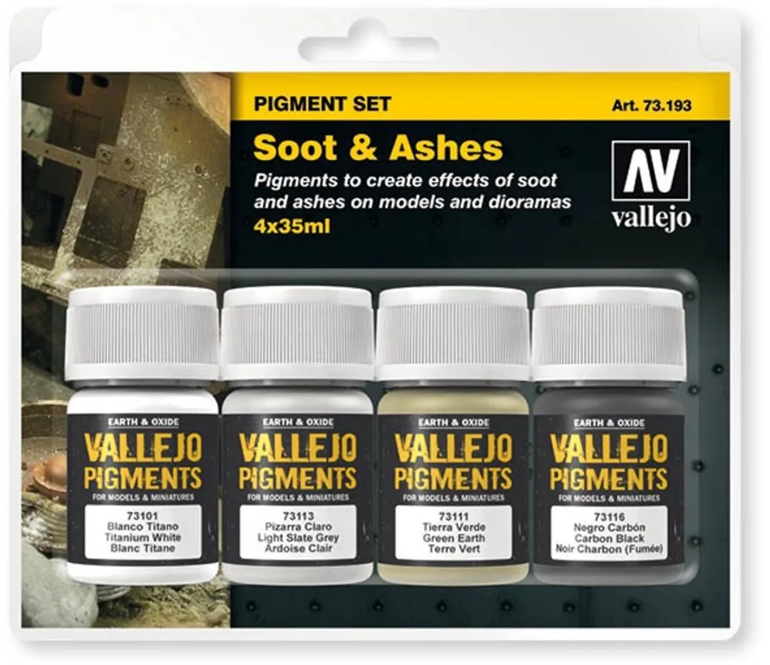 Vallejo Soot & Ashes Pigment Set 4 Kleuren - Schaal H0
